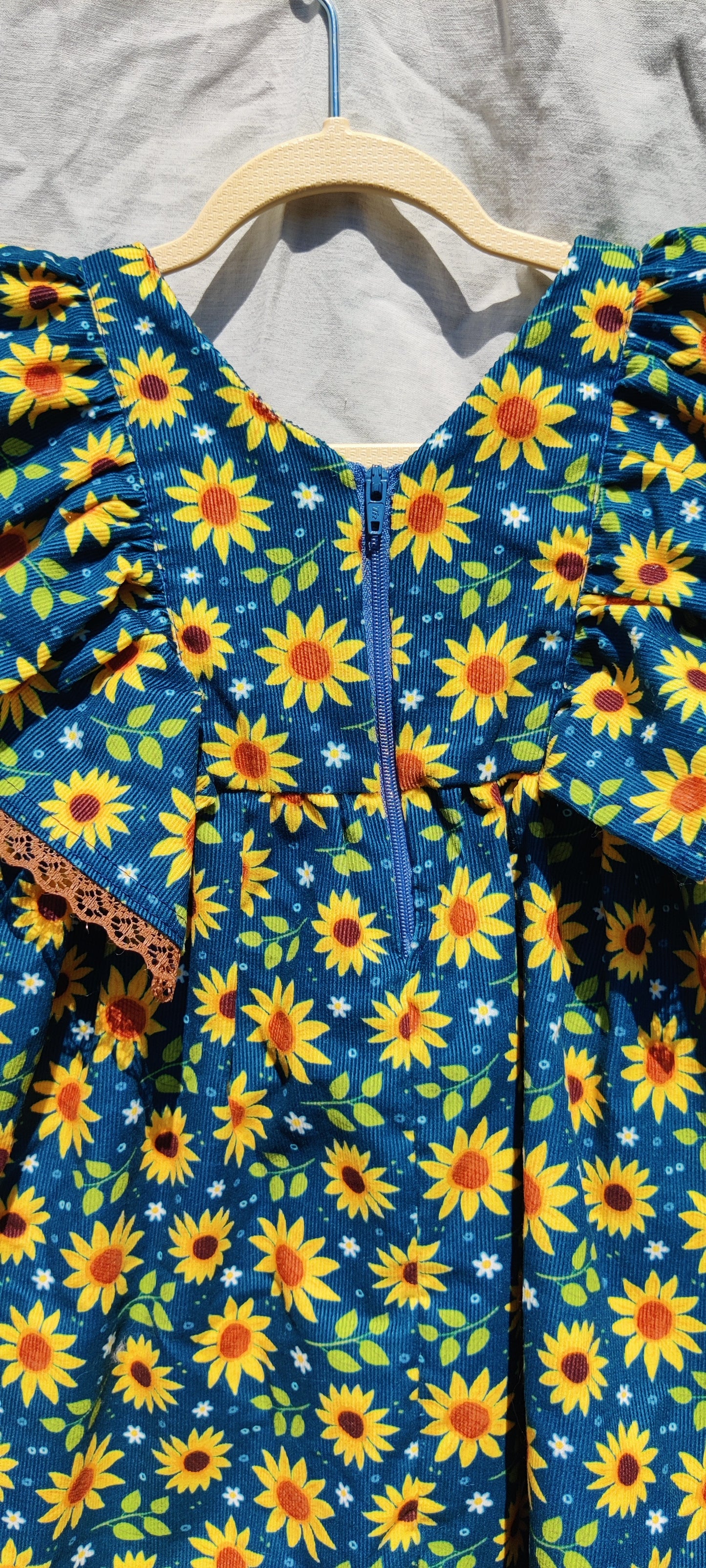 Sunflower Print Corduroy Dress